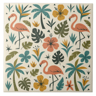 Tropisches Flamingo- und Palmenbaum-Muster Fliese