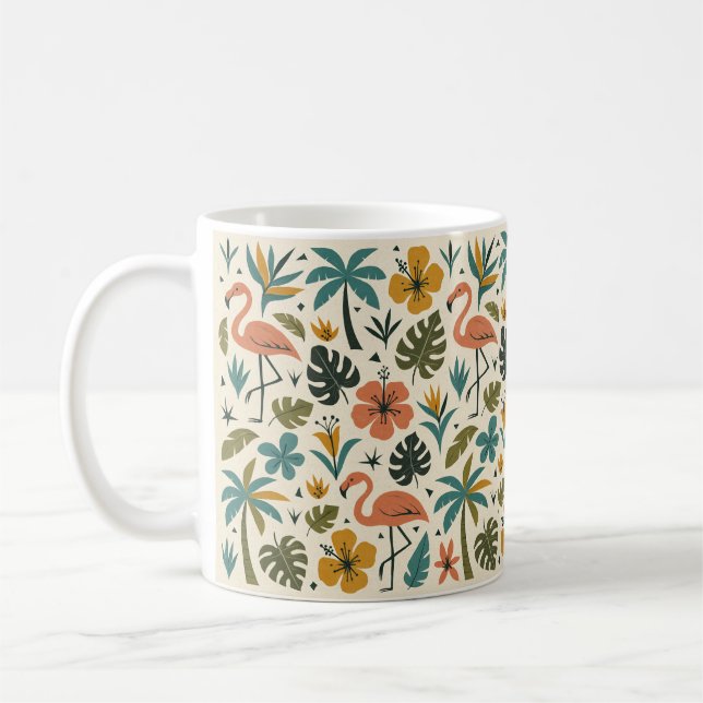 Tropisches Flamingo- und Palmenbaum-Muster Kaffeetasse (Links)