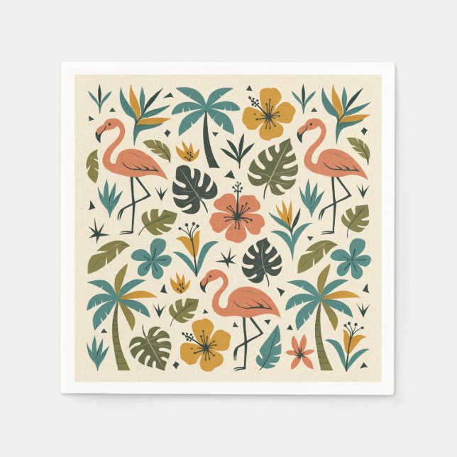 Tropisches Flamingo und Palmenbaummuster Serviette (Vorderseite)
