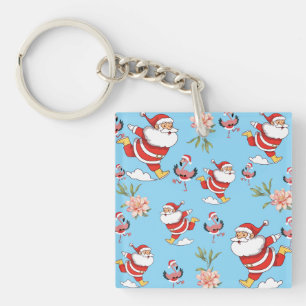 Tropisches Flamingo-Weihnachtsmann-Weihnachtsmuste Schlüsselanhänger