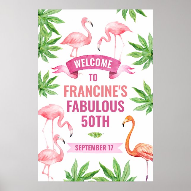 Tropisches Flamingo Willkommensschild, tropisches  Poster (Vorne)