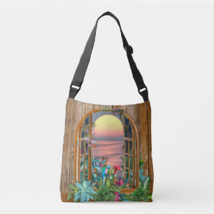 Tropisches Flora-Paradies am Sonnenuntergang Tragetaschen Mit Langen Trägern