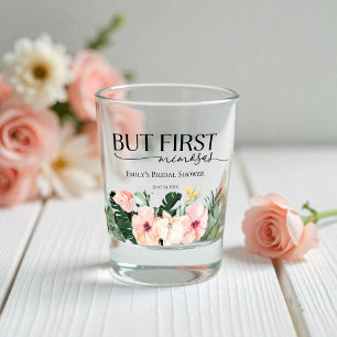 Tropisches Floral aber zuerst Mimosas Brautparty Schnapsglas