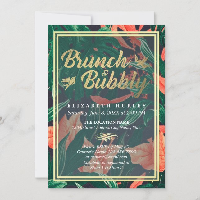 Tropisches Floral Gold Rahmen Hawaiianisches Braut Einladung (Vorderseite)