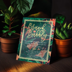 Tropisches Floral Gold Rahmen Hawaiianisches Braut Einladung