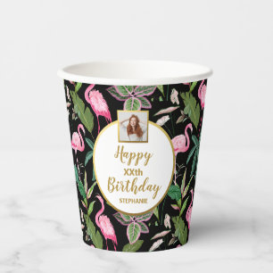 Tropisches Floral Luau, Flamingos, Foto zum Geburt Pappbecher