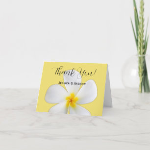 Tropisches Floral, Weiße Plumeria auf Gelb, Hochze Dankeskarte