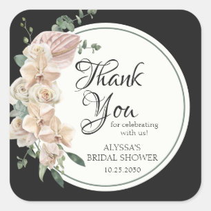 Tropisches Florales Aquarell-Brautabschied-Dankesc Quadratischer Aufkleber