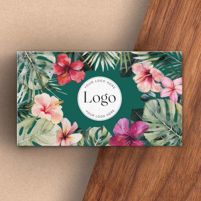 Tropisches Florales Botanisches Logo QR-Code Visitenkarte (Close up)