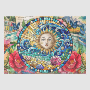 Tropisches florales Buntglas-Sonnen-Gesicht-Decoup Seidenpapier