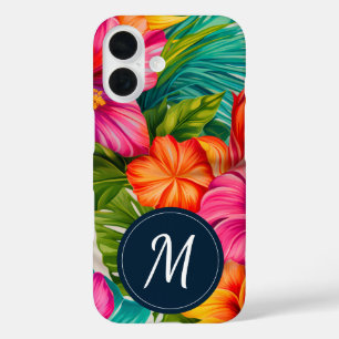 Tropisches Florales Hibiskus Monogramm iPhone 16 Hülle