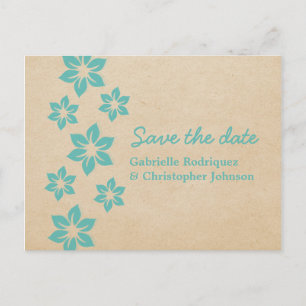 Tropisches florales Save the Date Postkarte, Aqua Ankündigungspostkarte