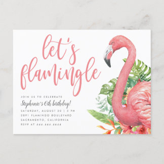 Tropisches Foliage Flamingo Let's Flamingle Geburt Einladungspostkarte