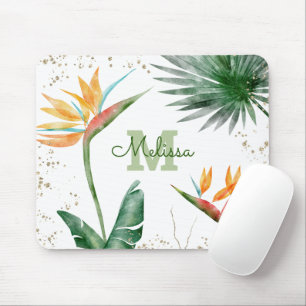 Tropisches Foliage Palm Floral Monogram Script Mousepad
