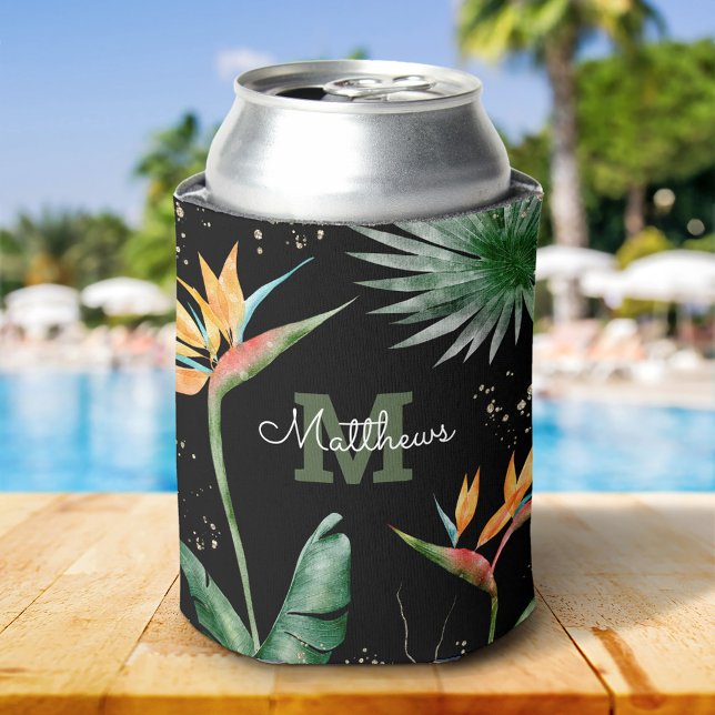 Tropisches Foliage Palm Monogram Script Gold Dosenkühler (Von Creator hochgeladen)