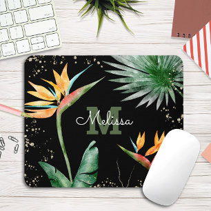Tropisches Foliage Palm Monogram Script Gold Mousepad