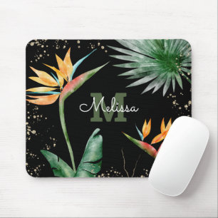 Tropisches Foliage Palm Monogram Script Gold Mousepad