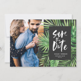 Tropisches Foto aus Palmblättern und Blattblättern Save The Date