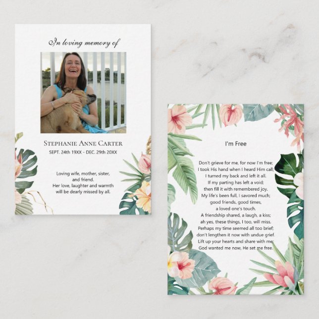 Tropisches Foto Gedenkstätte Ich bin Gratis Gebets Visitenkarte (Vorne/Hinten)