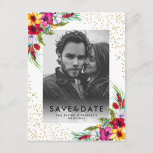Tropisches Foto mit floralem Gold-Hochzeitstag spe Einladungspostkarte