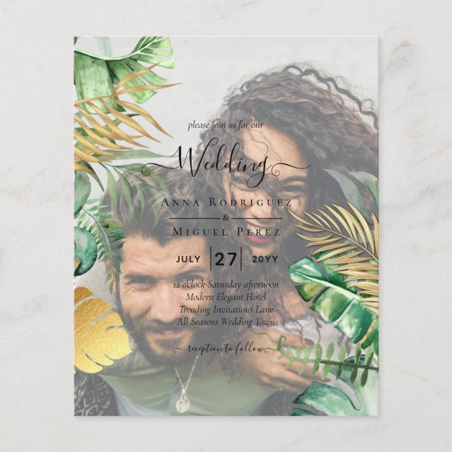 Tropisches FOTO OVERLAY All-in-1 QR-Code Hochzeit Flyer (Vorne)