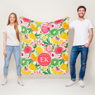 Tropisches Fruchtmonogramm Wasserfarbe Sommer Must Fleecedecke
