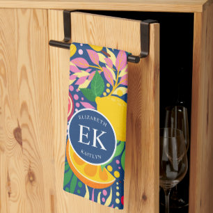 Tropisches Fruchtmonogramm Wasserfarbe Sommer Must Geschirrtuch
