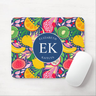 Tropisches Fruchtmonogramm-Wasserfarben-Sommer-Mus Mousepad