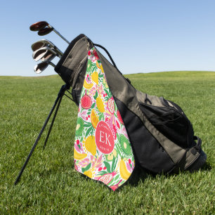 Tropisches Fruchtmonogramm-Wasserfarben-Sommer-Pat Golfhandtuch