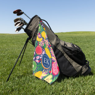 Tropisches Fruchtmonogramm-Wasserfarben-Sommer-Pat Golfhandtuch