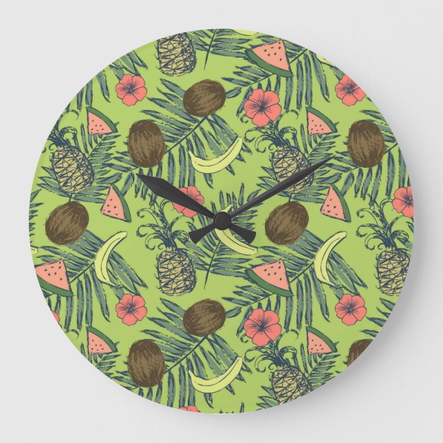 Tropisches Fruchtmuster Große Wanduhr (Vorderseite)