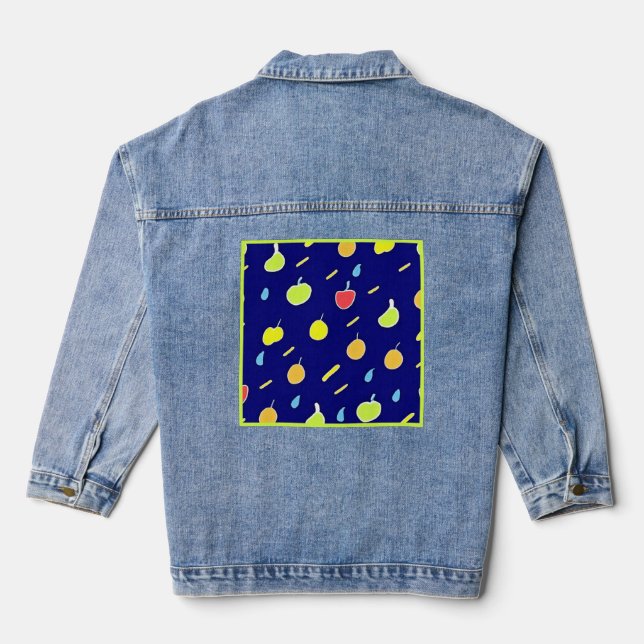 Tropisches Fruchtmuster mit Neonfarben Jeansjacke (Rückseite)