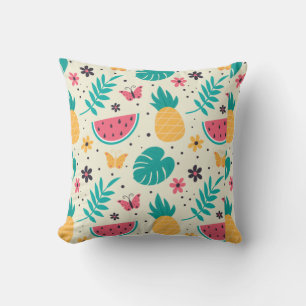 Tropisches Fruchtmuster Wassermelone Ananas Und Fl Kissen