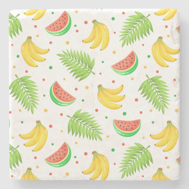 Tropisches Fruchtpolka-Dot-Muster Steinuntersetzer (Vorderseite)