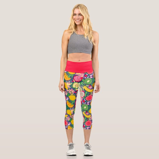 Tropisches Fruchtwasser Sommermuster Capri Leggings (Vorderseite)