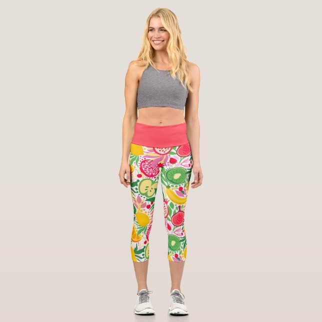 Tropisches Fruchtwasser Sommermuster Capri Leggings (Vorderseite)
