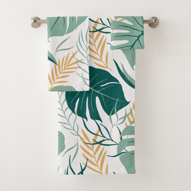 Tropisches Gelbblütenmuster Monstera Leaf Muster Badhandtuch Set (Insitu)