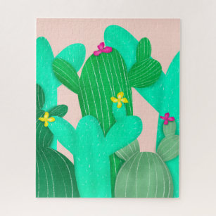Tropisches gemaltes helles Kaktusmuster des Puzzle