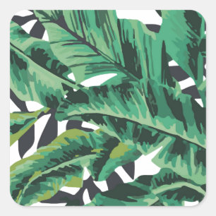 Tropisches Glam Banana Leaf Muster Quadratischer Aufkleber