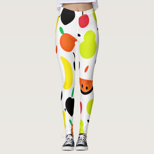 Tropisches Glühneon Fruchtmuster Leggings (Vorderseite)