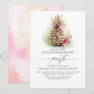 Tropisches Gold Ananas Beach Floral Housewarming Einladung