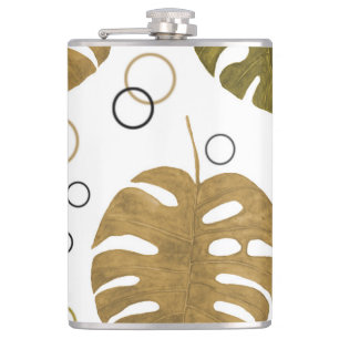 Tropisches Gold: Monstera-Blatt Aquarell Flachmann