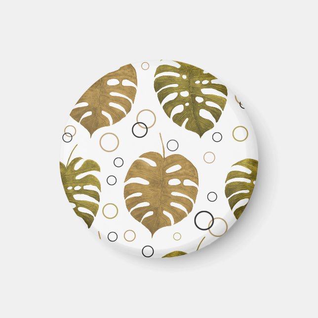 Tropisches Gold: Monstera Leaf Wasserfarbe Magnet (Vorne)