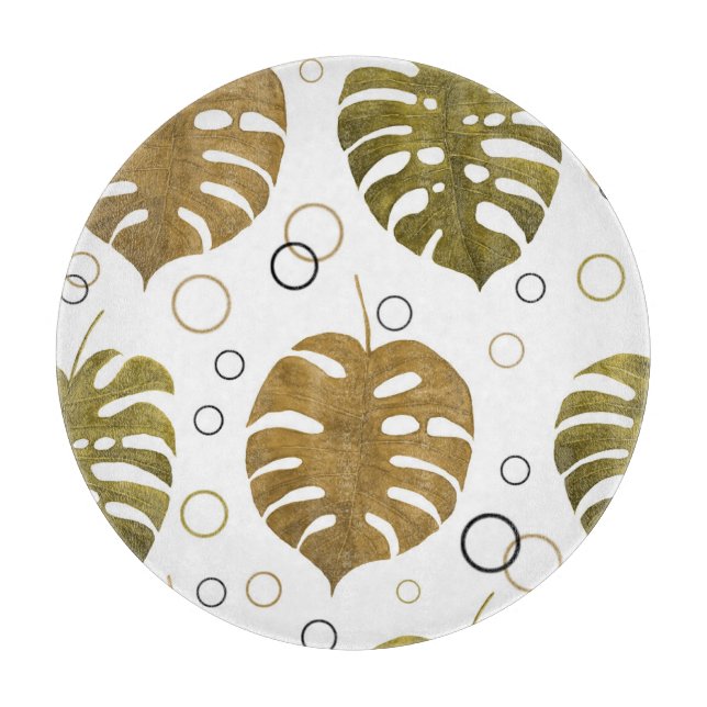 Tropisches Gold: Monstera Leaf Wasserfarbe Schneidebrett (Vorderseite)
