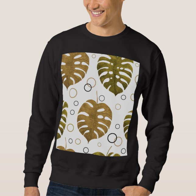 Tropisches Gold: Monstera Leaf Wasserfarbe Sweatshirt (Vorderseite)