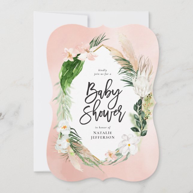 Tropisches goldfarbenes, geometrisches Blumenblätt Save The Date (Vorderseite)