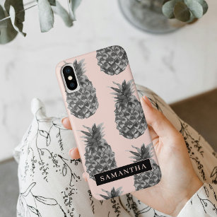 Tropisches Grau-Pink-Ananas-Muster mit Namen Case-Mate iPhone Hülle