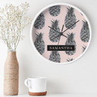 Tropisches Grau-Pink-Ananas-Muster mit Namen