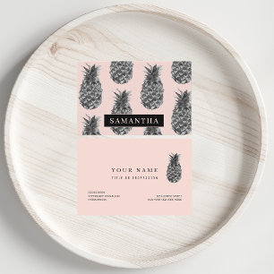 Tropisches Grau & Rosa Ananas-Muster mit Namen Visitenkarte