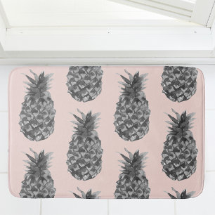 Tropisches Grau & Rosa Ananas Nahtloses Muster Badematte